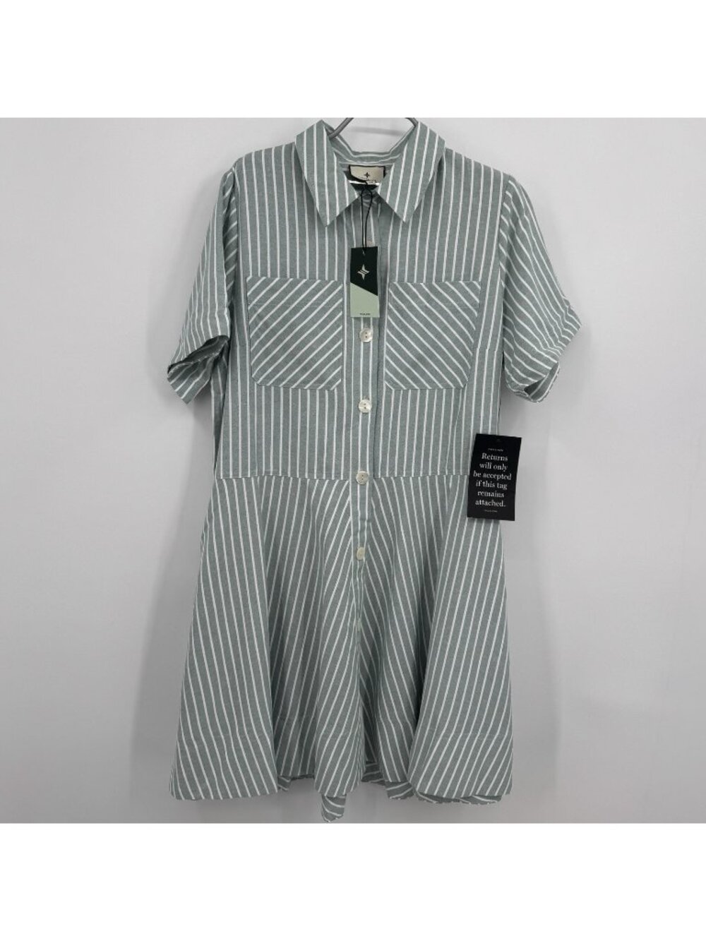 Tuckernuck Celadon Green Stripe Meryl Shirt Dress sz XL NWT Fit-and-Flare Mini